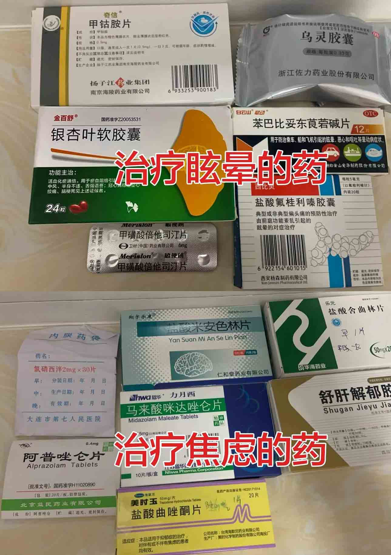 眩晕症治疗期间吃过的各种西药和中成药